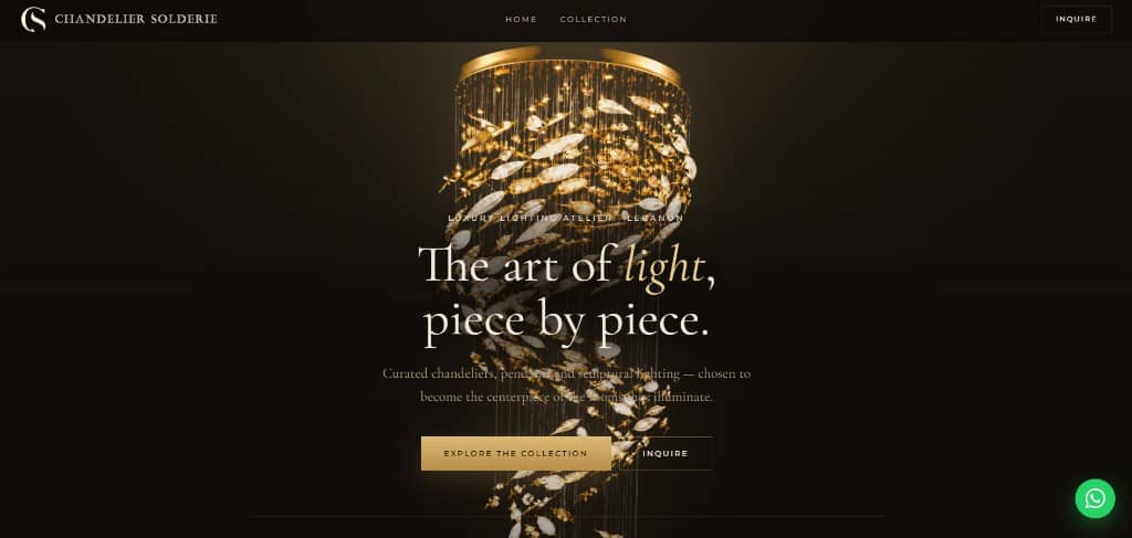 Chandelier Solderie luxury lighting website preview